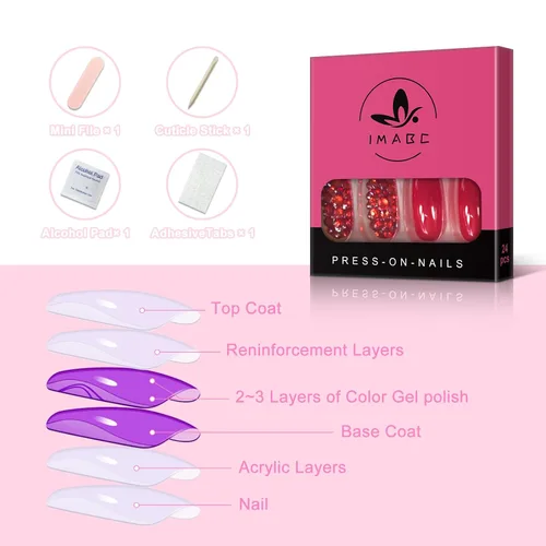 Miniatura 2 de Juego de 24 uñas postizas extralargas con diamantes de imitación, cobertura completa, juego de uñas postizas puntiagudas para mujer