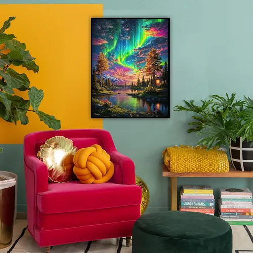 Miniatura 3 de HITO Kit de pintura de paisaje por números para adultos, Aurora para adultos, kits de pintura por números sobre lienzo para regalo, decoración