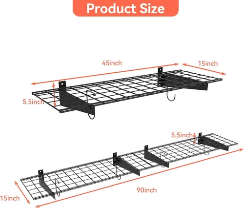 Miniatura 3 de TORACK Paquete de 2 Estantes de Pared para Garaje, Estantes de Alambre Montados en la Pared de 15" x 45" para Garaje de Servicio Pesado, Estantería
