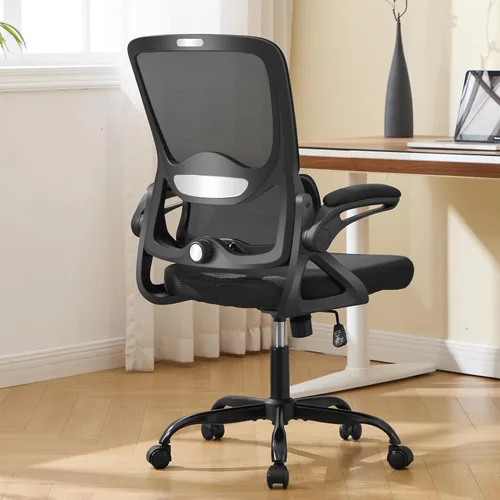 Silla de oficina ergonómica, silla de oficina de malla con soporte lumbar, silla de escritorio de respaldo medio con brazos abatibles, cómoda silla