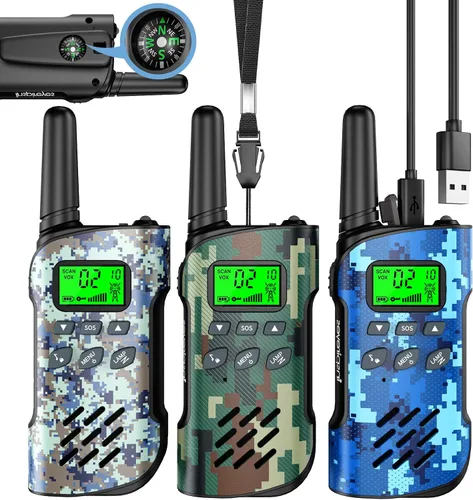 Miniatura 19 de Inspireyes Walkie Talkies para niños, paquete de 2 recargables de largo alcance, juguetes para niños y niñas de 3 a 12 años, juguete de radio de 2