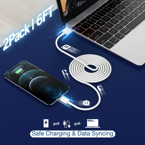 Miniatura 2 de Cargador de iPhone, cargador de viaje para iPhone, paquete de 2 unidades, cable Lightning de 6 pies, cable de carga rápida USB, cargadores de pared