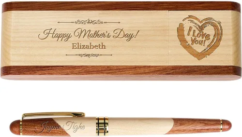 Miniatura 3 de Juego de pluma de madera grabada personalizada, pluma ejecutiva y caja con personalización libre, bolígrafo con estuche para regalo (D)