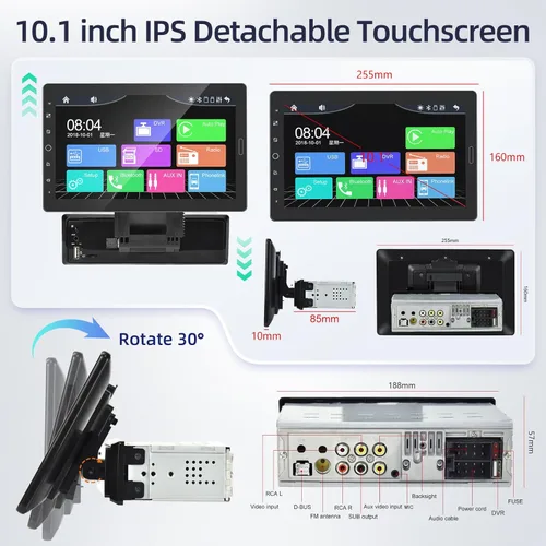 Miniatura 6 de Estéreo de coche con pantalla táctil de 10.1 pulgadas, pantalla de 10 pulgadas, 1 radio DIN con CarPlay y Android Auto/Mirror Link/EQ
