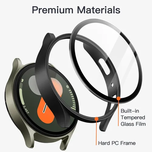Miniatura 3 de JETech Funda con protector de pantalla para Samsung Galaxy Watch 7 de 40 mm, cubierta protectora general, película de vidrio templado de alta Negro