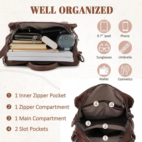 Miniatura 3 de VX - Bolso mochila de piel sintética para mujer, diseño convertible a la moda, 2 modos de uso