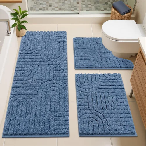 Miniatura 19 de Vaukki Juego de alfombras de baño de 3 piezas, color beige, lavables, antideslizantes, suaves, para ducha y bañera, alfombra de microfibra