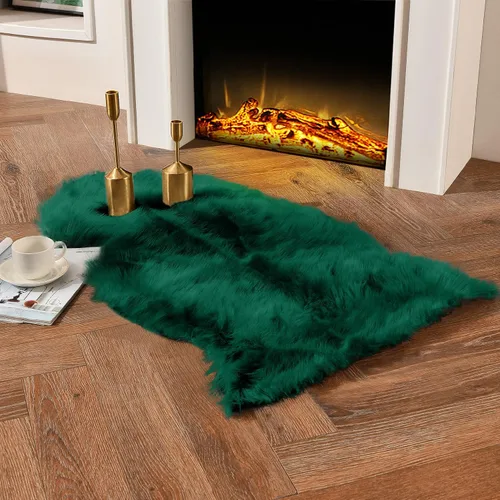 Miniatura 6 de duduta - Alfombra de pelo de oveja sintética verde esmeralda de 2 x 3 pies, alfombra esponjosa lavable para cabecera de cama pequeña, dormitorio