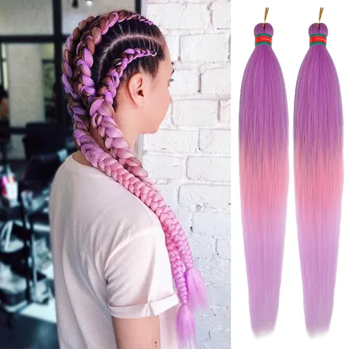 Miniatura 56 de Extensiones de cabello para trenzar verde+verde claro, preestiradas, 2 paquetes, con cabello plumoso pre-trenzado, extensiones de cabello