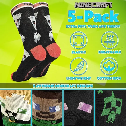 Miniatura 4 de Minecraft Calcetines para niños, paquete de 3 o 5 unidades, calcetines de tobillo para niños, ricos en algodón, para uso diario, escuela, deportes