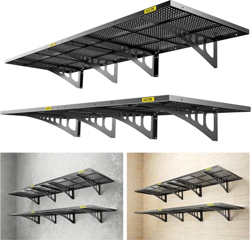 Miniatura 11 de Aecxm Paquete de 2 estantes de pared de garaje ajustables de 1.64x4 pies con capacidad de carga de 560 libras, estante de almacenamiento montado