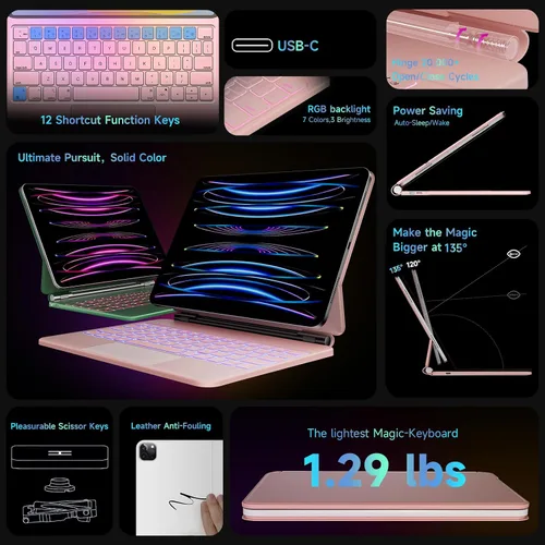 Miniatura 6 de Funda de teclado para iPad Air de 11 pulgadas 2024 (M2), iPad Air 5ª/4ª generación y iPad Pro de 11 pulgadas (4ª/3ª/2ª/1ª generación) con teclado