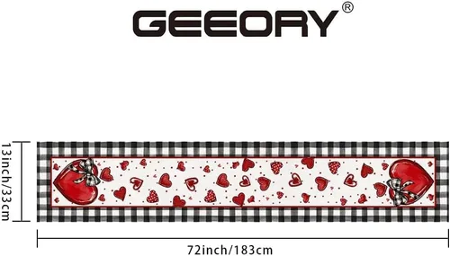 Miniatura 6 de GEEORY Camino de mesa para el día de San Valentín de 13 x 72 pulgadas, corazones rojos y lunares, decoración decorativa de mesa de granja