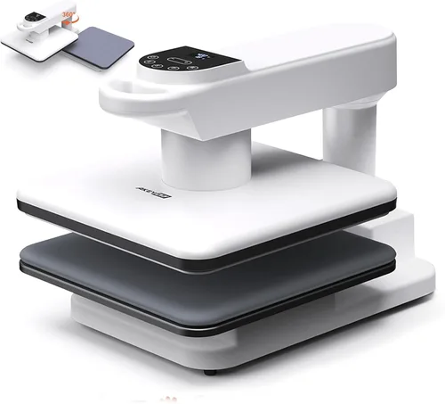 AKEYDIY Prensa de Calor 15x15, Máquina de Prensa de Calor Automática Giratoria para Camisetas, Prensa de Calor con Giro de 360° y Liberación