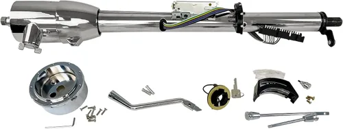 Miniatura 16 de Columna de dirección manual de 81 cm con inclinación, acabado de acero inoxidable pulido, con adaptador de rueda de 9 orificios, sin llave Columna