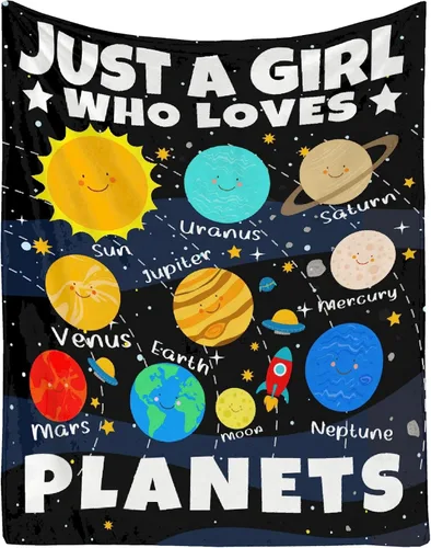 Miniatura 14 de Manta de planetas, regalo espacial para niños y niñas, amantes de 40 x 50 pulgadas, manta de franela suave con patrón de planetas y sol, manta