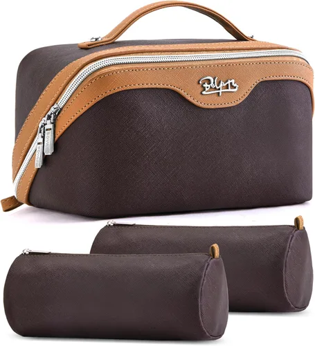 Miniatura 18 de BOYATU Bolsa organizadora de maquillaje de viaje, bolsa de cosméticos: Juego de 3 bolsas de maquillaje para mujeres con asa - Bolsas de aseo