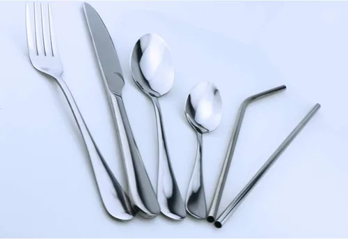 Miniatura 7 de Utensilios reutilizables plateados con estuche, saludables y ecológicos, juego de vajilla portátil de acero inoxidable de 8 piezas, juego de vajilla