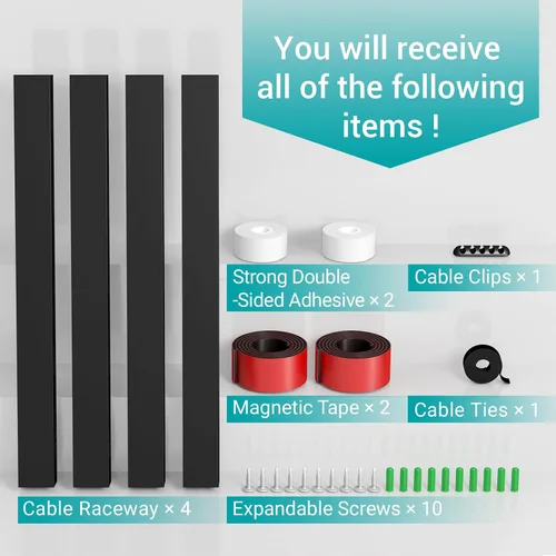 Miniatura 7 de Kit de canaleta para ocultar cables, organización magnética de cables debajo del escritorio con agujero grande estético mejorado, kit organizador