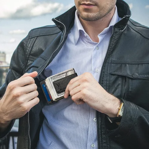 Miniatura 6 de Cartera de cuero con clip de dinero para hombre bolsillo frontal delgado bloqueo RFID con imán súper fuerte