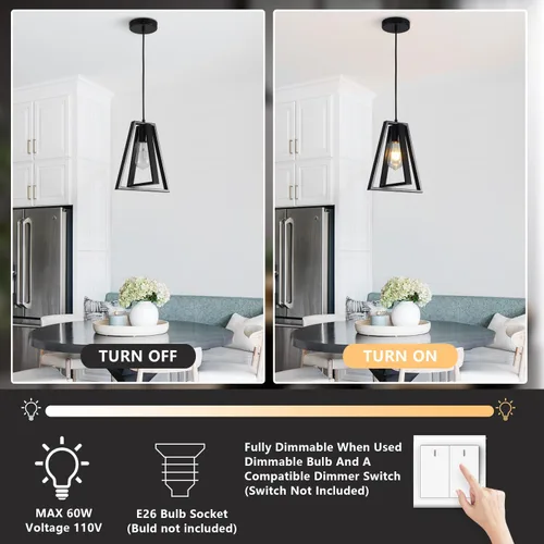 Miniatura 7 de Lámpara colgante de casa de campo negra para isla de cocina, lámpara colgante rústica, altura ajustable, lámpara colgante de techo de metal, mini