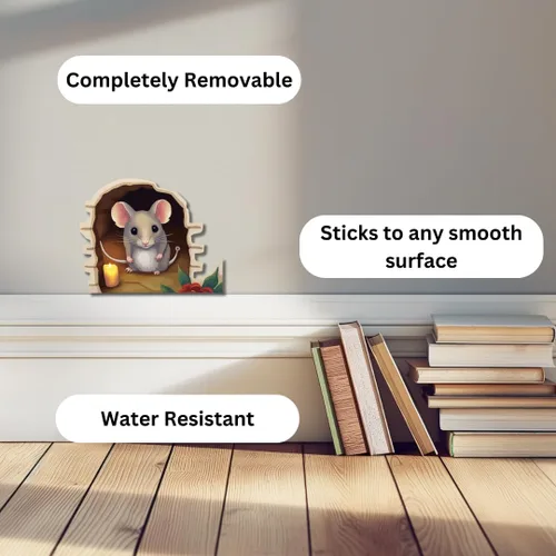 Miniatura 5 de Adhesivo de pared con ratón en el agujero - Paquete de 2, vinilo decorativo con agujero de ratón, arte divertido, decoración del hogar, vinilo