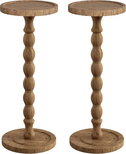 Miniatura 14 de Mesa de bebida de madera maciza, madera de caucho, pequeña mesa auxiliar redonda para espacios pequeños, mesas de Martini, mesas auxiliares de Nogal