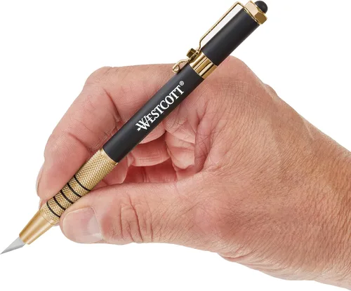 Miniatura 5 de Westcott 17314 Cuchillo retráctil estilo bolígrafo CarboTitanium Bonded, color dorado