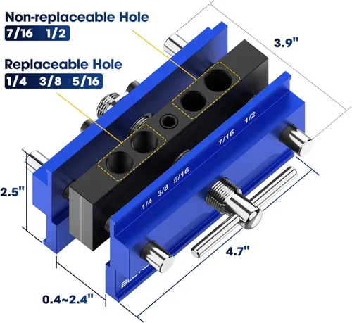 Miniatura 4 de BLEKOO Kit de plantilla de taco autocentrada, plantilla de taladro para agujeros rectos, set de unificador de galletas con 6 bujes de guía