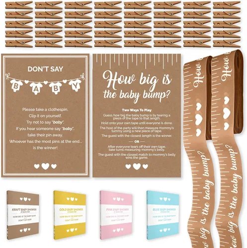 Miniatura 9 de Party Hearty Juegos Divertidos de Baby Shower para Niño, Juego de 2: ¿Qué Tan Grande Está la Pancita? y No Digas Bebé, Azul Azul - Combo Tm y Dsb