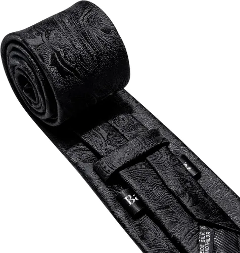 Miniatura 119 de Barry.Wang - Juego de corbata de seda para hombre, diseño de cachemira, pañuelo y gemelos de bolsillo