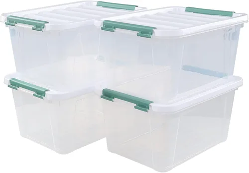 Bolsas de almacenamiento de plástico transparente de 20 cuartos de galón con tapas, cajas de plástico con tapas, 4 paquetes