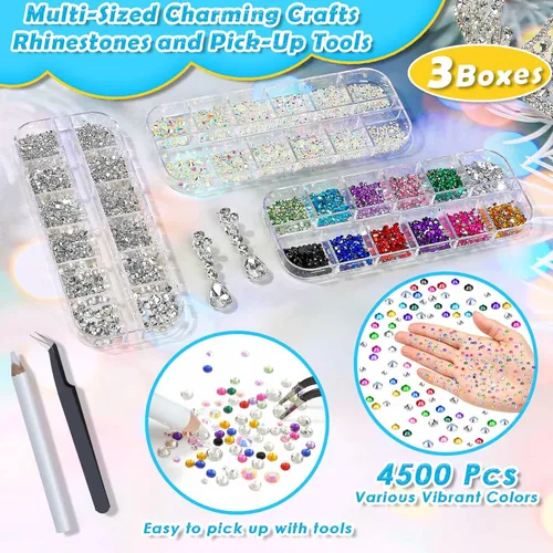 Miniatura 5 de shynek B7000 - Pegamento de joyería con diamantes de imitación para manualidades, 6300 diamantes de imitación con gemas adhesivas para zapatos, tela