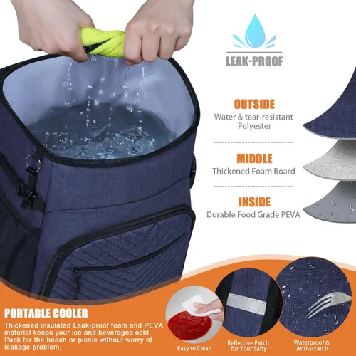 Miniatura 3 de Mochila enfriadora aislada a prueba de fugas, impermeable, mochila enfriadora de 30/45 latas, gran capacidad, ligera, para viajes, camping, playa