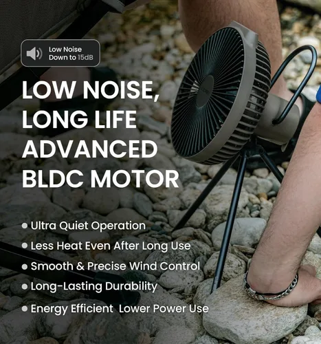 Miniatura 5 de Claymore V600+ Ventilador portátil recargable gris cálido – Batería de 7,800 mAh, circulador de aire BLDC ultra silencioso de 4 velocidades