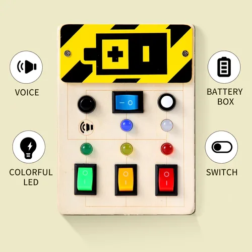 Miniatura 2 de Asweets Tablero Ocupado Montessori para Niños Pequeños, Tablero Ocupado de Madera con Interruptores LED, Juguetes Sensoriales para Autismo, Juguetes