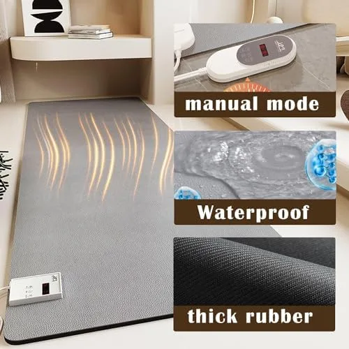 Miniatura 3 de Electric Heated Floor Rug - 60 Levels Adjustable Thermostat, 12-Hour Timer, Indoor Area Heater Mat, Soft Carpet for Warmth & Comfort, 80x100cm