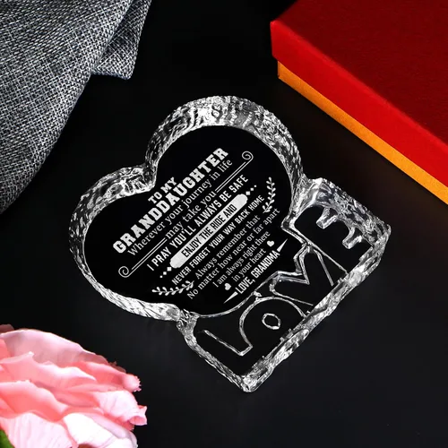 Miniatura 5 de Regalo de cristal de corazón grabado para nieta de la abuela, placa de cristal personalizada, aniversario, Navidad, regalo de cumpleaños para nieta
