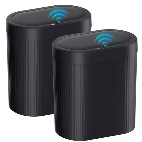 Miniatura 10 de jinligogo Basurero de baño de 5 galones con tapa, sensor de movimiento automático, color negro, cubo de basura delgado e impermeable sin contacto