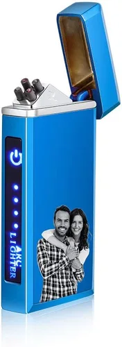 Miniatura 8 de Encendedor de fotos personalizado para hombres, encendedor recargable USB grabado para campamento, Navidad, día del padre, día de San Valentín Negro