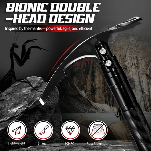 Miniatura 2 de Pick Axe 8 en 1, Pico Plegable Mattock con Azada de Jardín Multiusos y Cuchillo de Supervivencia, Picos de Acero Inoxidable para Excavar, Astillar