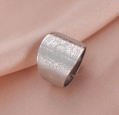 Miniatura 4 de Seals of The Seven Arcángeles - Anillo de sello ajustable para hombre, amuleto de cábala, acero inoxidable, joyería para hombres y mujeres