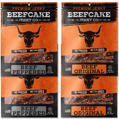BeefCake Jerky Paquete Clásico de Cecina de Res, Incluye Cecina de Res Sabor Tradicional Pimienta y Original, 9 Gramos de Proteína y 100 Calorías