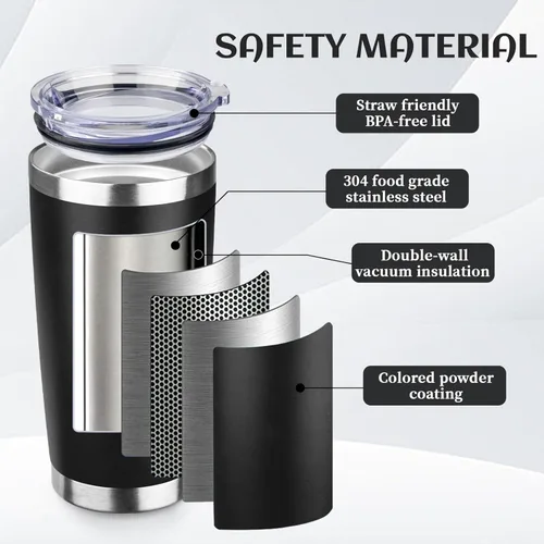 Miniatura 4 de StarSpeed Vaso de 20oz a granel con tapa, acero inoxidable de doble pared aislada al vacío, taza de café con recubrimiento de polvo para bebidas
