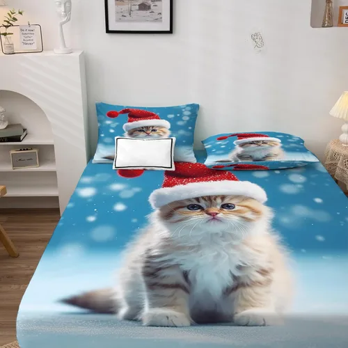 Miniatura 4 de Sábanas de gato tamaño individual – Sábanas y fundas de almohada de Navidad – 100% microfibra, estampado de alta cantidad de hilos, sábana encimera