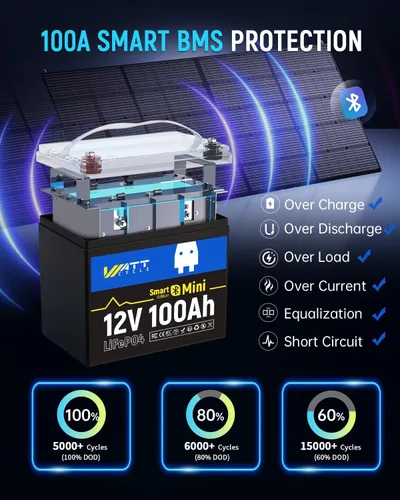 Miniatura 6 de Mini batería de litio LiFePO4 de 12 V 100 Ah con Bluetooth, grupo 24 de BCI, BMS de 100 A inteligente, hasta 15 000 ciclos, monitoreo a través