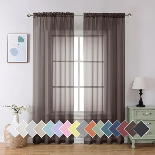 Miniatura 187 de Aiyufeng 2 paneles de cenefa transparente negra de 14 pulgadas de largo, cortinas cortas negras transparentes para dormitorio, cortinas de cocina
