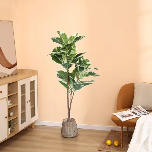Miniatura 3 de FLOWORLD Planta de Árbol de Caucho Artificial de 43 pulgadas de Alto, Árbol de Ficus Sintético en Maceta, Decoración Tropical Falsa para Casa