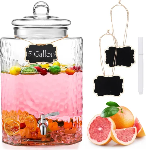 Miniatura 6 de Baderke Dispensador de bebidas de vidrio de 6 galones para fiestas, dispensador de agua de vidrio con espiga de acero inoxidable 18/8 a prueba