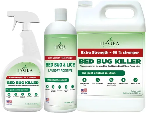 Miniatura 8 de Hygea Natural Dúo de Eliminación de Chinches y Piojos Extra Fuerte - Spray Extra Fuerte de 24 oz para Piojos, Chinches y Ácaros y Repuesto de Spray